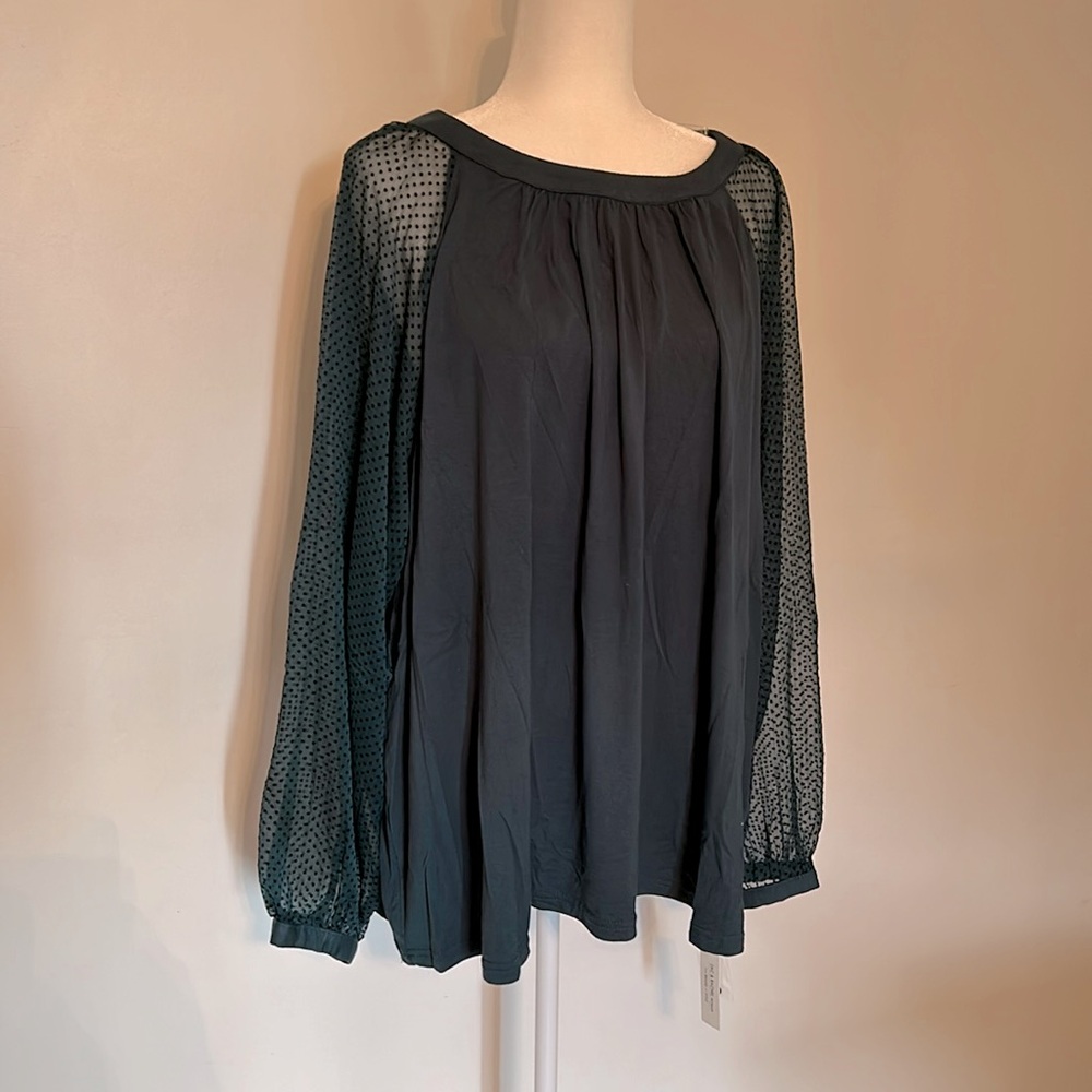 NWT Zac & Rachel Green Flocked Mesh Sleeve blouse